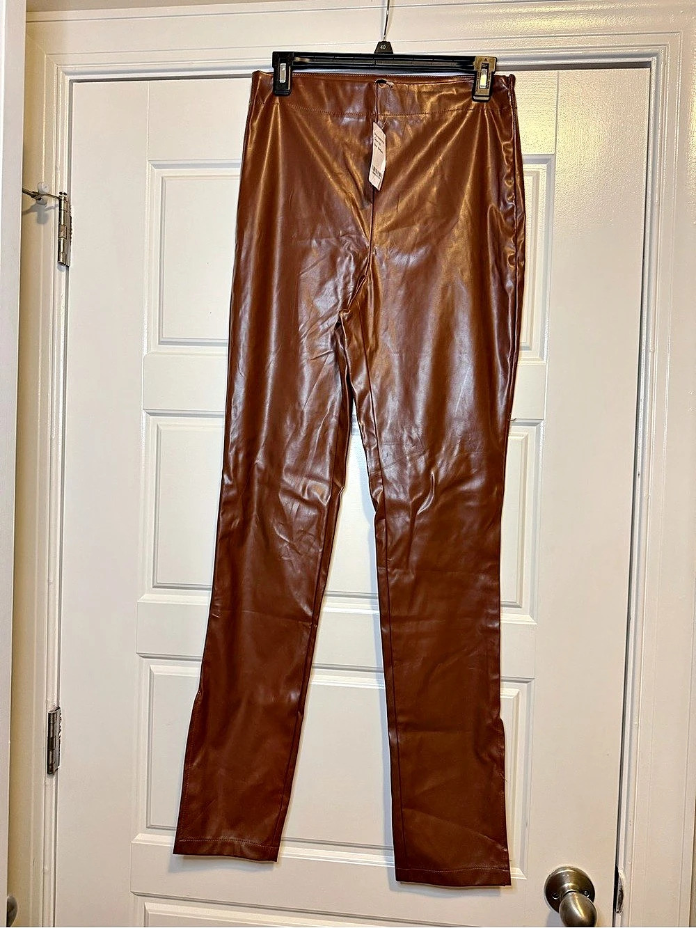 SBETRO Faux Leather Skinny Pants in Brown Size Medium NWT